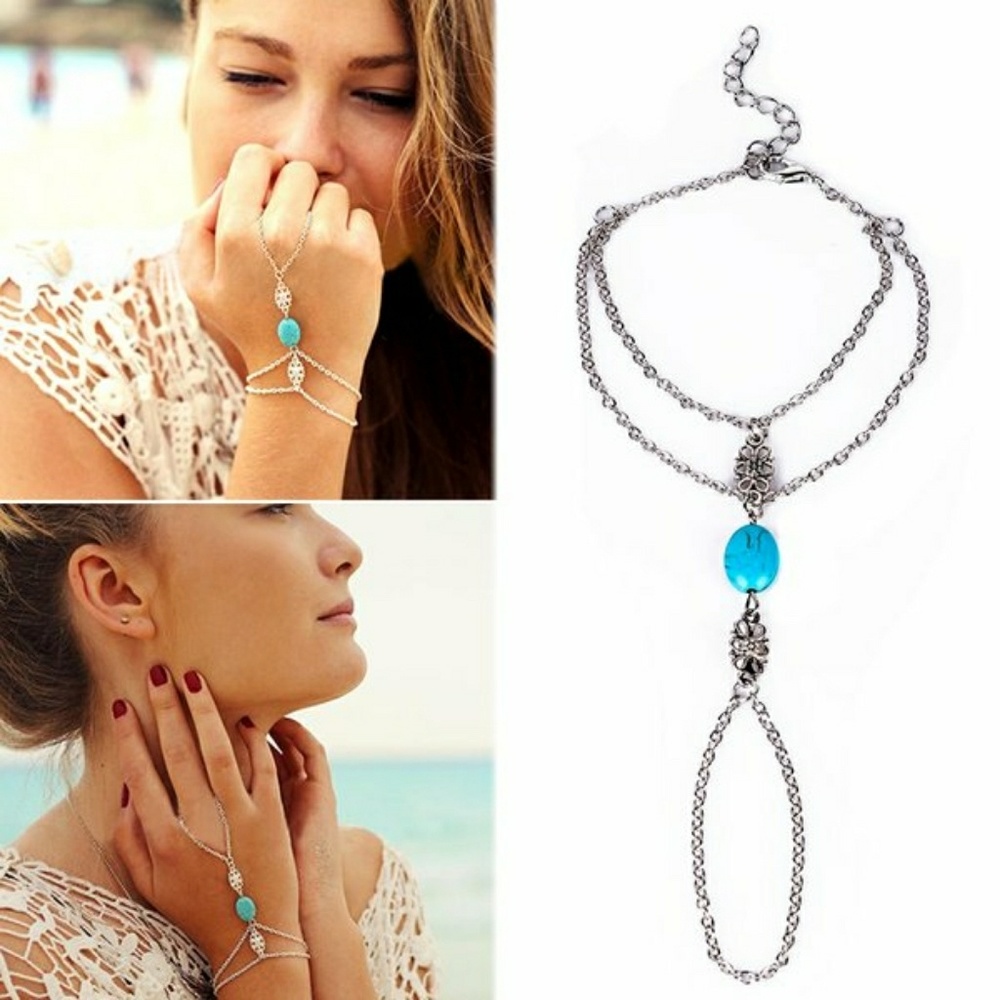 Turquoise Filigree Bracelet Ring Harness Set